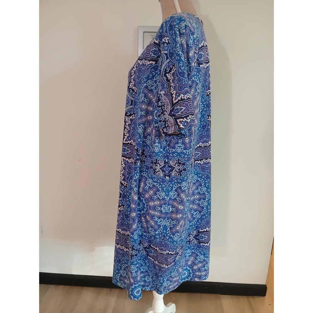 Isaac Mizrahi Live Blue Paisley Medallion Cotton Modal T-Shirt Dress Womens 2X - Picture 4 of 10